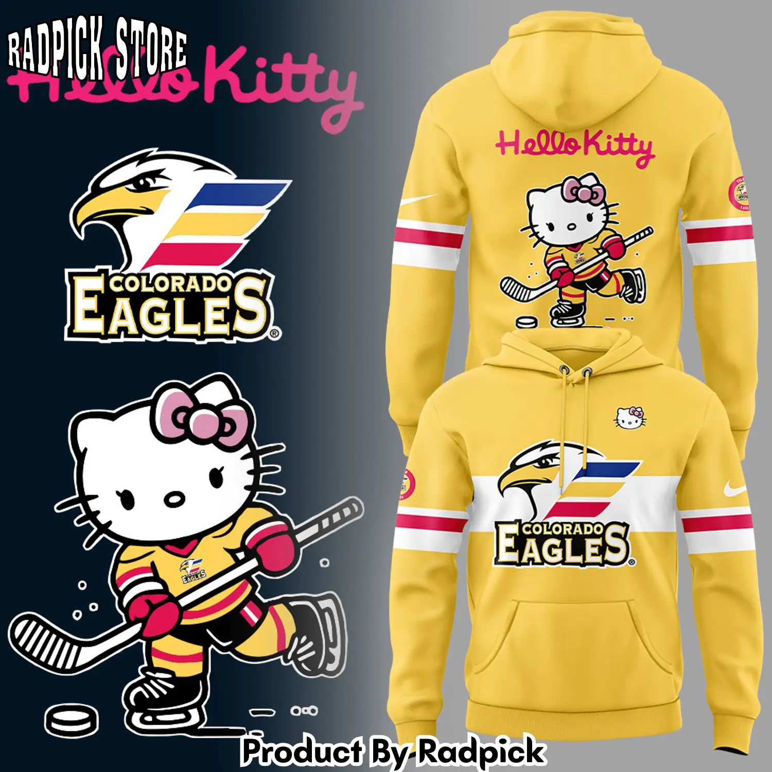Colorado eagles x hello kitty hoodie joggers hoodie and long pants set rp291804